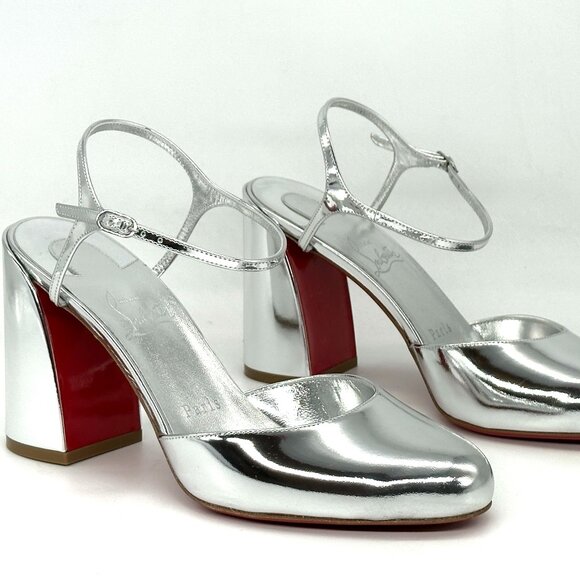 Christian Louboutin JANE PUMP 85 Metallic Leather Ankle Strap Heels Shoes - Picture 13 of 14